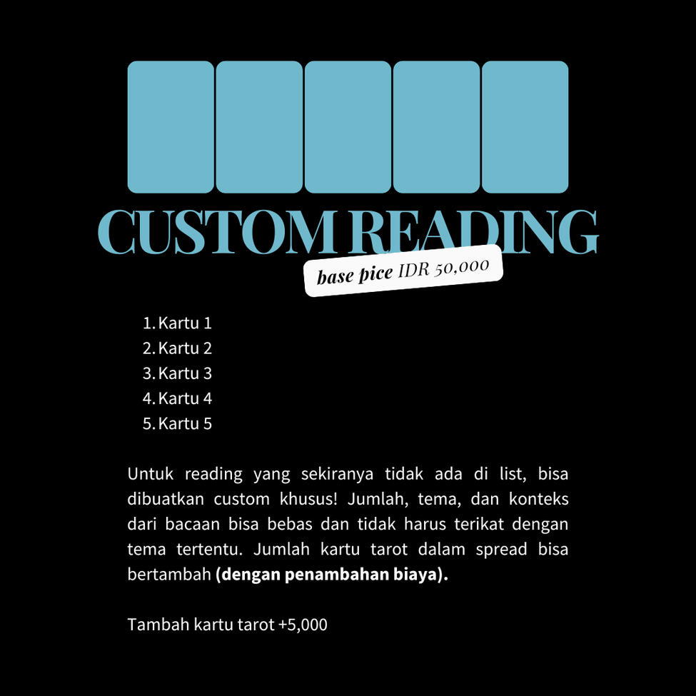 Custom Reading Base Price IDR 50,000